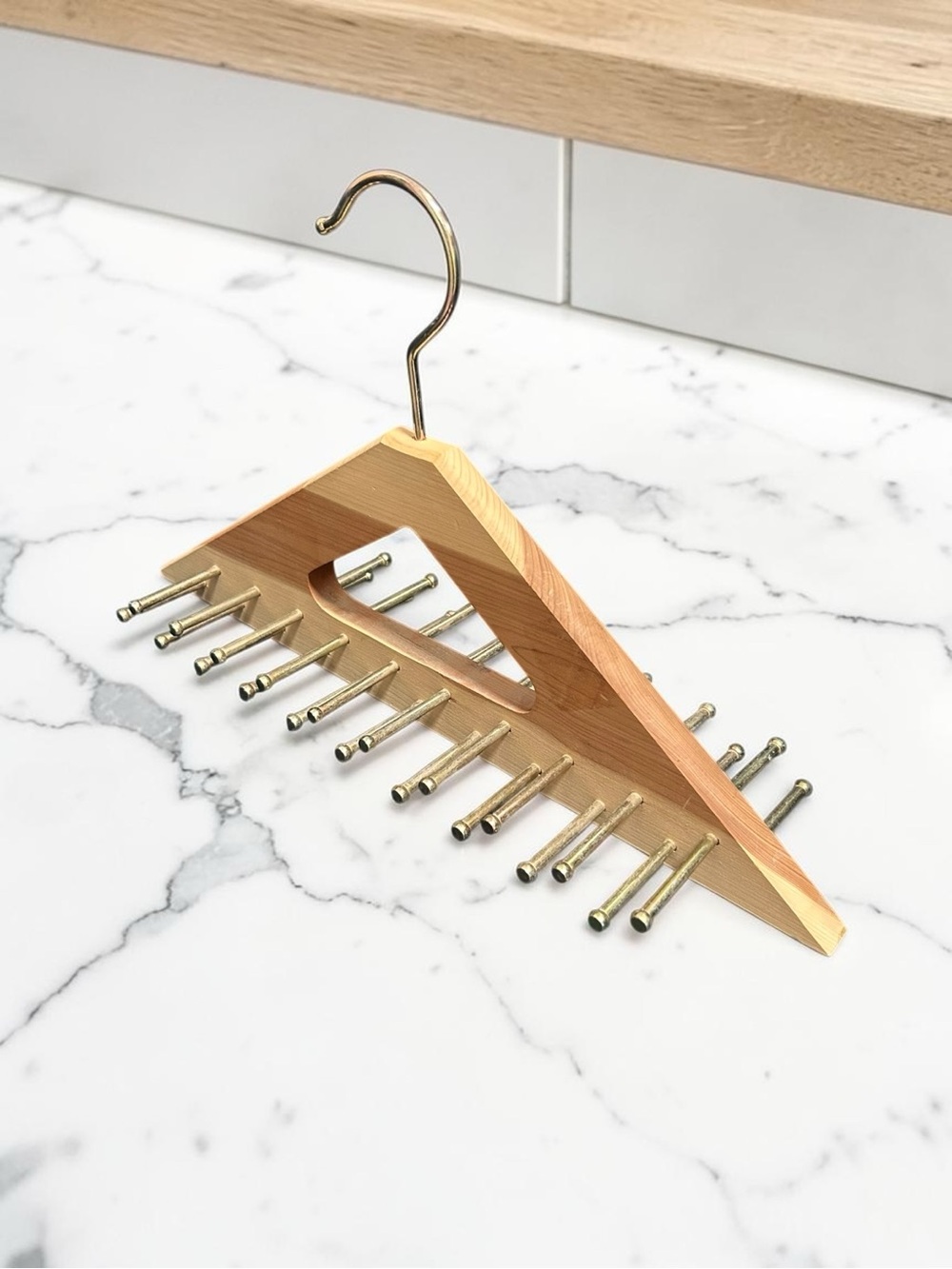 Wood and Gold Multi-Peg Scarf & Accessory Hanger - Natural